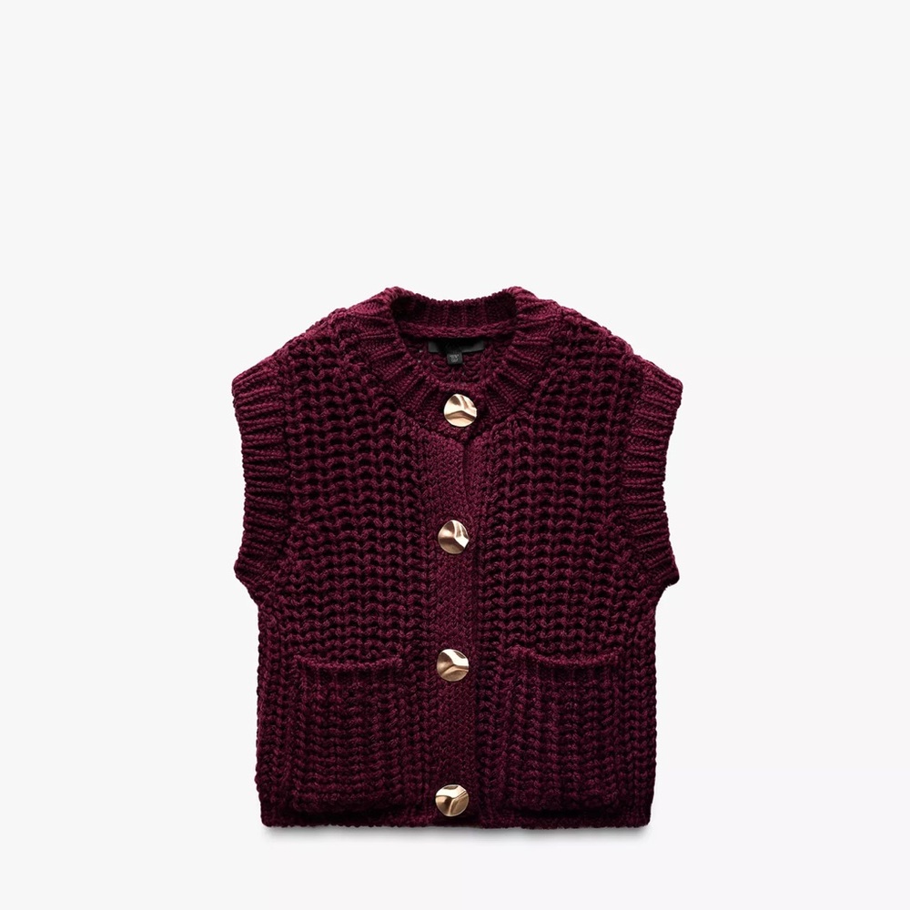 Zara Burgundy Knit Sweater Vest